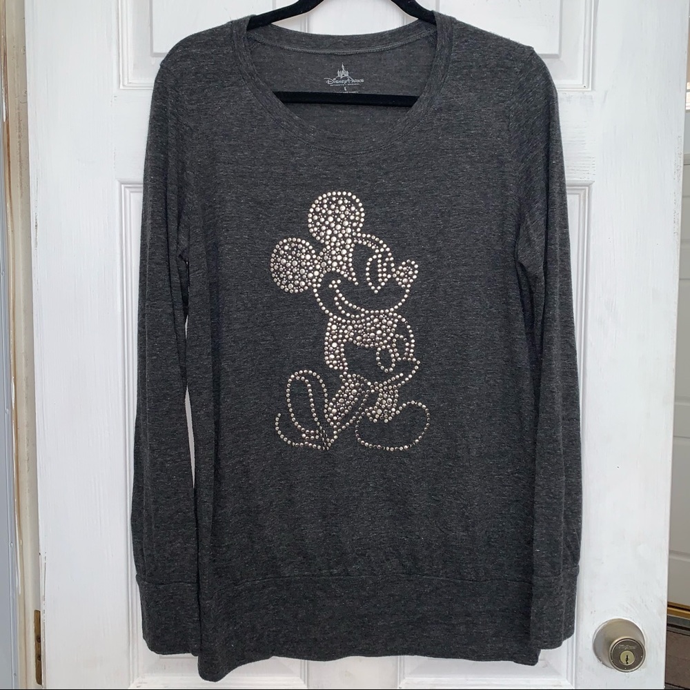 Disney Parks Mickey Mouse Studded Gray Long Sleeve Shirt Size Large